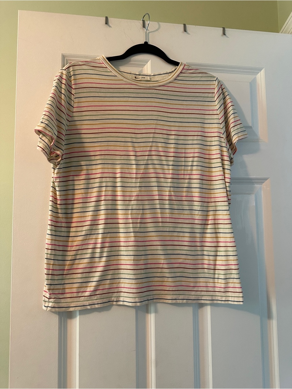 Marine Layer Striped Crewneck T-Shirt in Cream with Multicolor Stripes